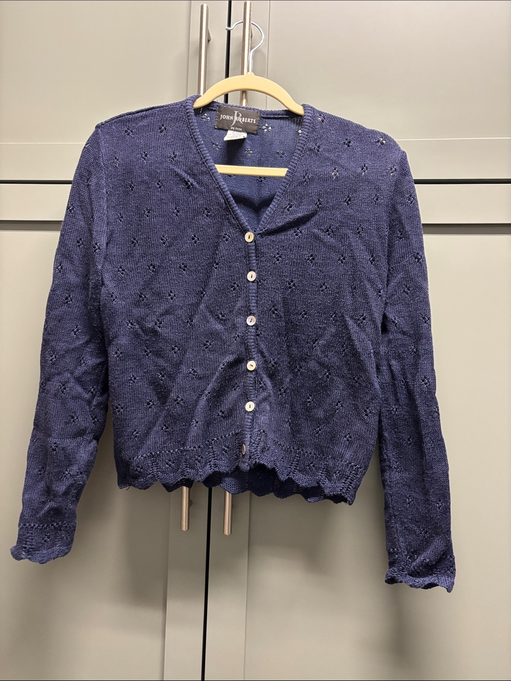 John Rogers Navy Pointelle Button-Front Cardigan